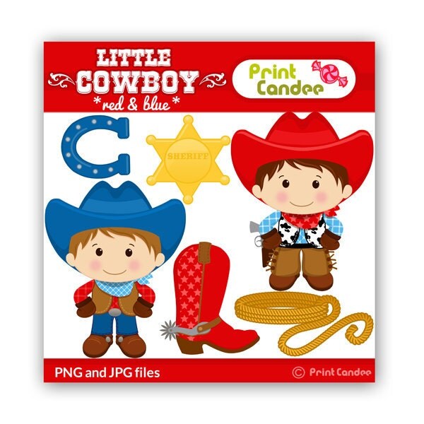 Little Cowboy Red & Blue Digital Clip Art Personal and