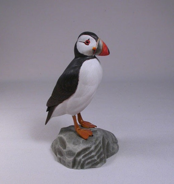 Atlantic Puffin Wood Carving Hand Carved and Hand Painted
