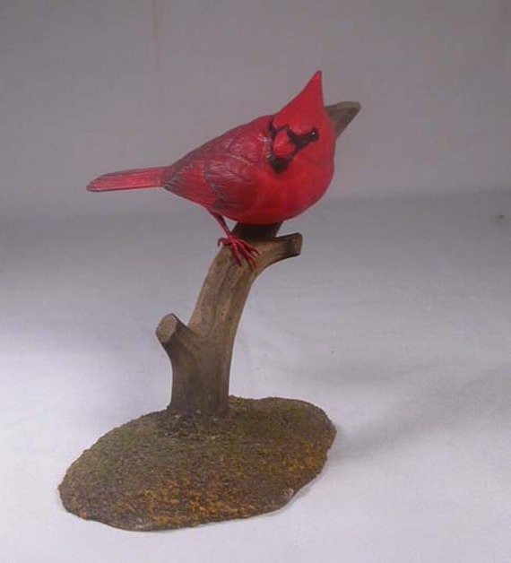 Items similar to 4-1/2 inch Male Cardinal Hand Carved Wooden Branch ...