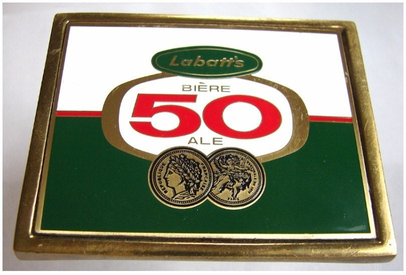 VINTAGE UNIQUE HEAVY LABATTS 50 ALE ENAMEL BELT BUCKLE