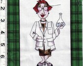 Loralie Cool School Chemistry Teacher Lady quilt fabric ONE block