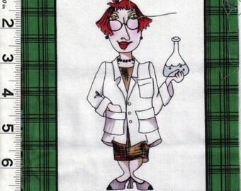 Loralie Cool School Chemistry Teacher Lady quilt fabric ONE block