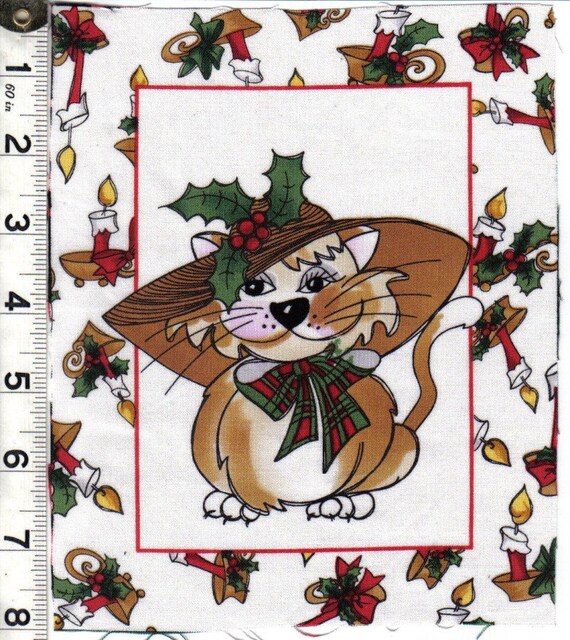Loralie Christmas Kitty Cat quilt fabric One Block by tiaracatgrrl
