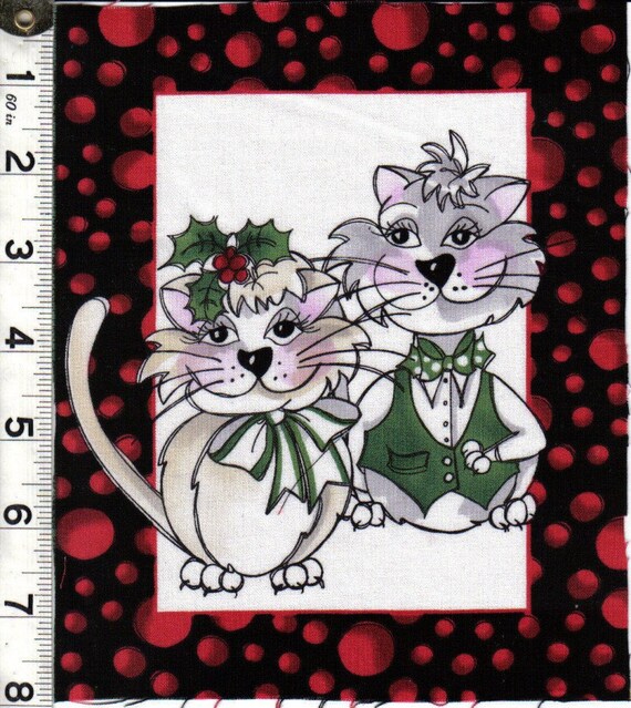 Items similar to Loralie Christmas Kitty Cat quilt fabric One Block on Etsy