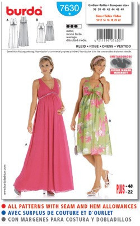 Maternity Summer Dress Pattern Burda 7630 by patternsandpieces