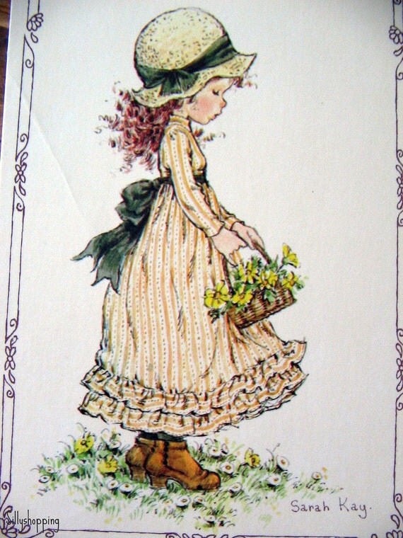 Vintage 70s Sarah Kay Sweet Girl Postcard