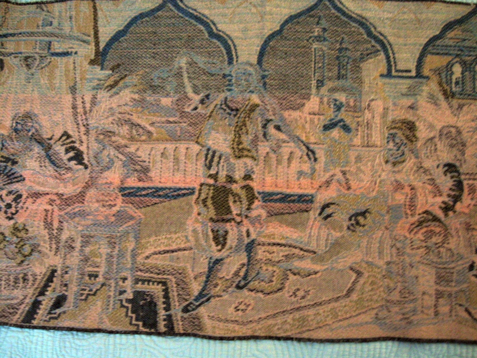Vintage Victorian Tapestry Wall Hanging Dancing Girl Hookah