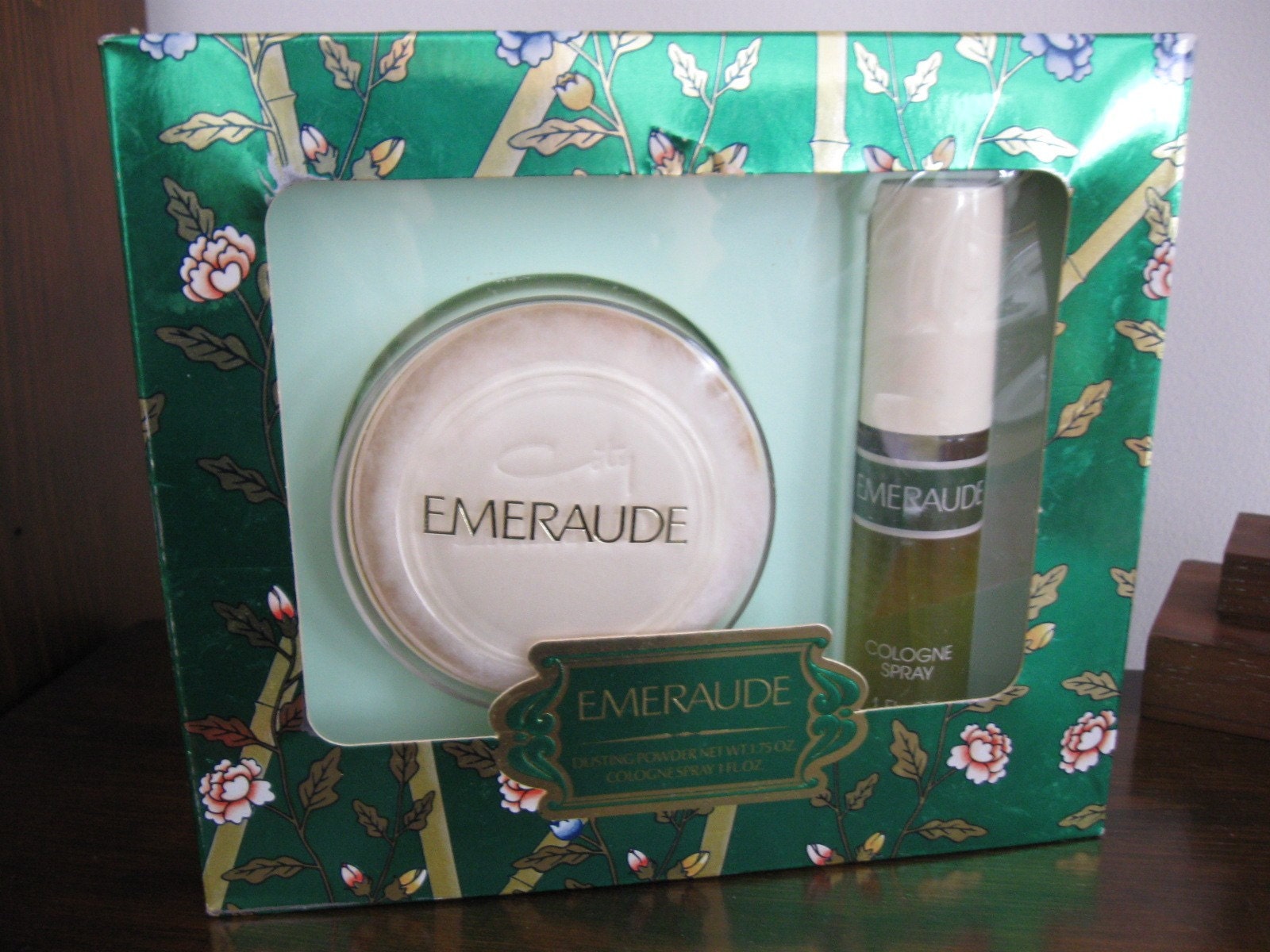 Vintage Coty Emeraude Dusting Powder and Cologne Spray Perfume