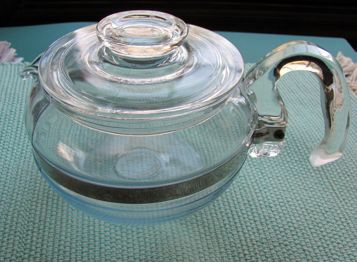 Vintage Pyrex Blue Glass Teapot Tea Pot Flameware