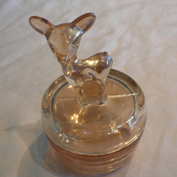 Deer Carnival Glass Powder Jar by Glass