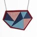 Leather breast plate geometric necklace - blue & dark red