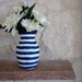 Navy Blue and White Vase Glass and stucco Painted Stripes
