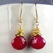Red and Gold Earrings with Raspberry Red Chalcedony and Gold Vermeil - Sweet Treat
