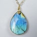 Reserved for Ann: Labradorite Necklace, Labradorite Pendant with Glowing Blue, Aqua, and Gold Flash on a Gold Chain