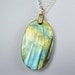 Labradorite Necklace, LARGE Labradorite Pendant with Shimmering Aqua, Gold, Copper, and Green Iridescence on a Gold Chain
