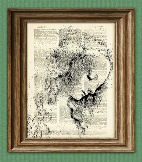 Download Beautiful Woman from Leonardo Da Vinci sketch on vintage