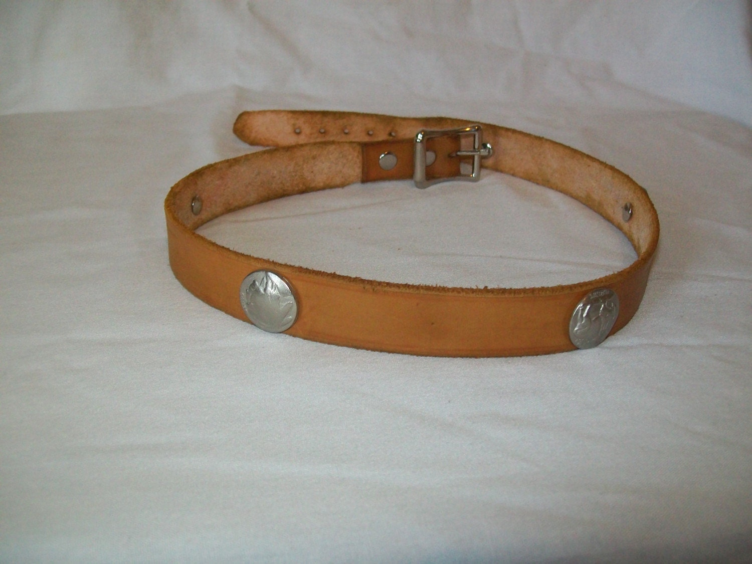 Wide Hat Band Leather w/ Indian and Buffalo Conchos