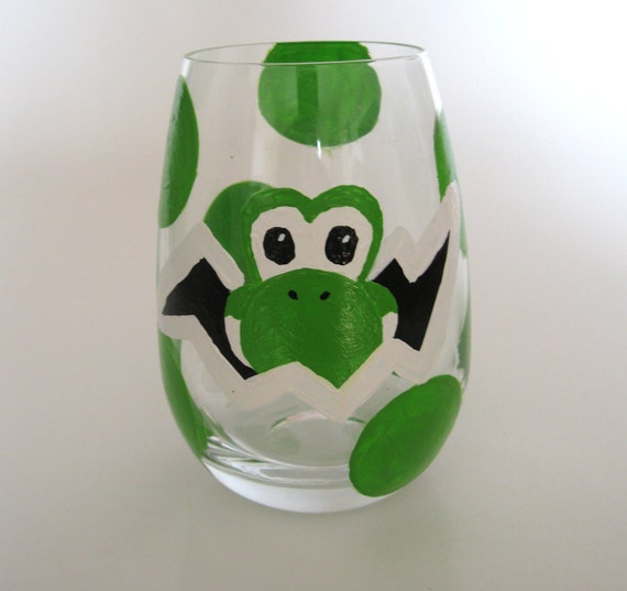 Yoshi Egg Glass Set of 2 hand painted Mario Inspired Drinking