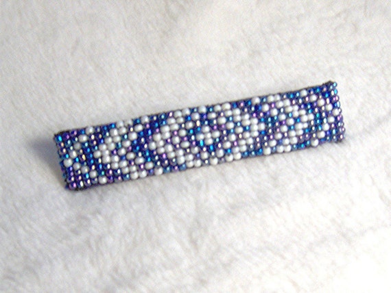 Loom Beaded Barrette in Blue and White Iris by AnArtisticOdyssey