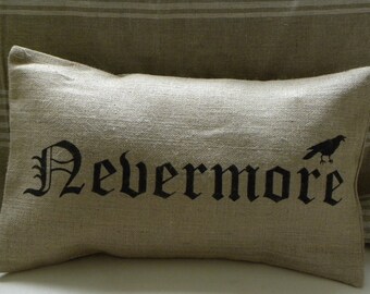 Halloween pillow cover crow raven edgar allan poe nevermore burlap (hessian) pillow cover