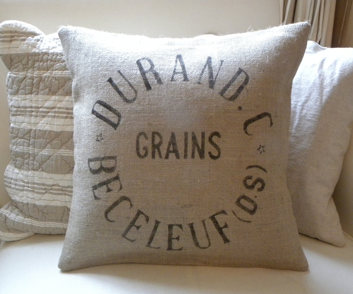 Burlap hessian replica French grain sack pillow cover