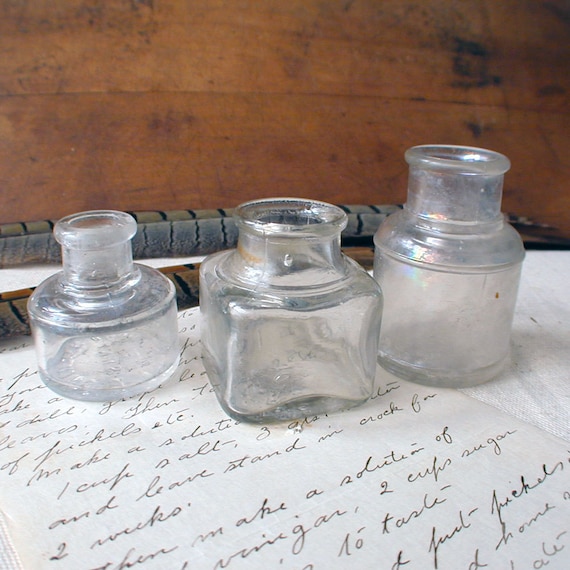 Trio of Vintage Glass Ink Bottles