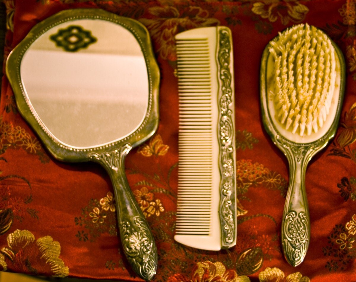 SALE Antique Silver Vanity Set w/ Brush Comb and by 88gypsies
