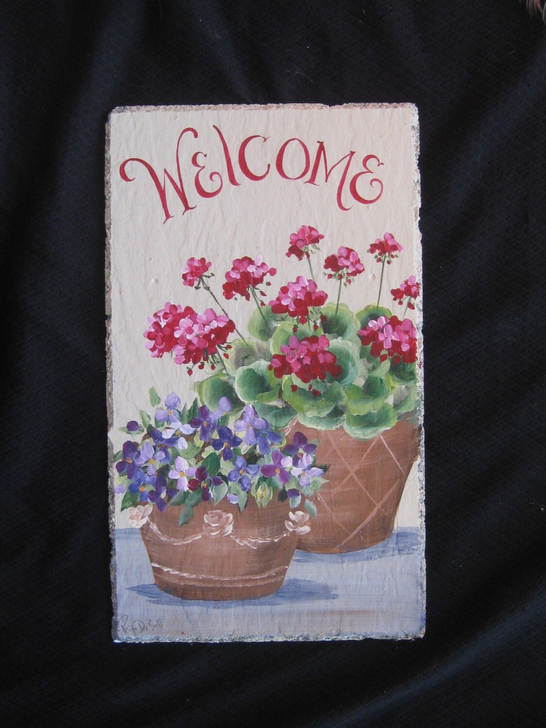 Hand Painted Welcome Sign Outdoor Slate Sign with Red
