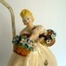 1940s Ceramic Lady Lamp Base // Blond Hair Pink/White Dress Baskets of Flowers