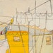 Mixed Media Encaustic Painting- Fine Art Greeting Card - Laundry and Power Lines - Home - to see and trust in another new beginning