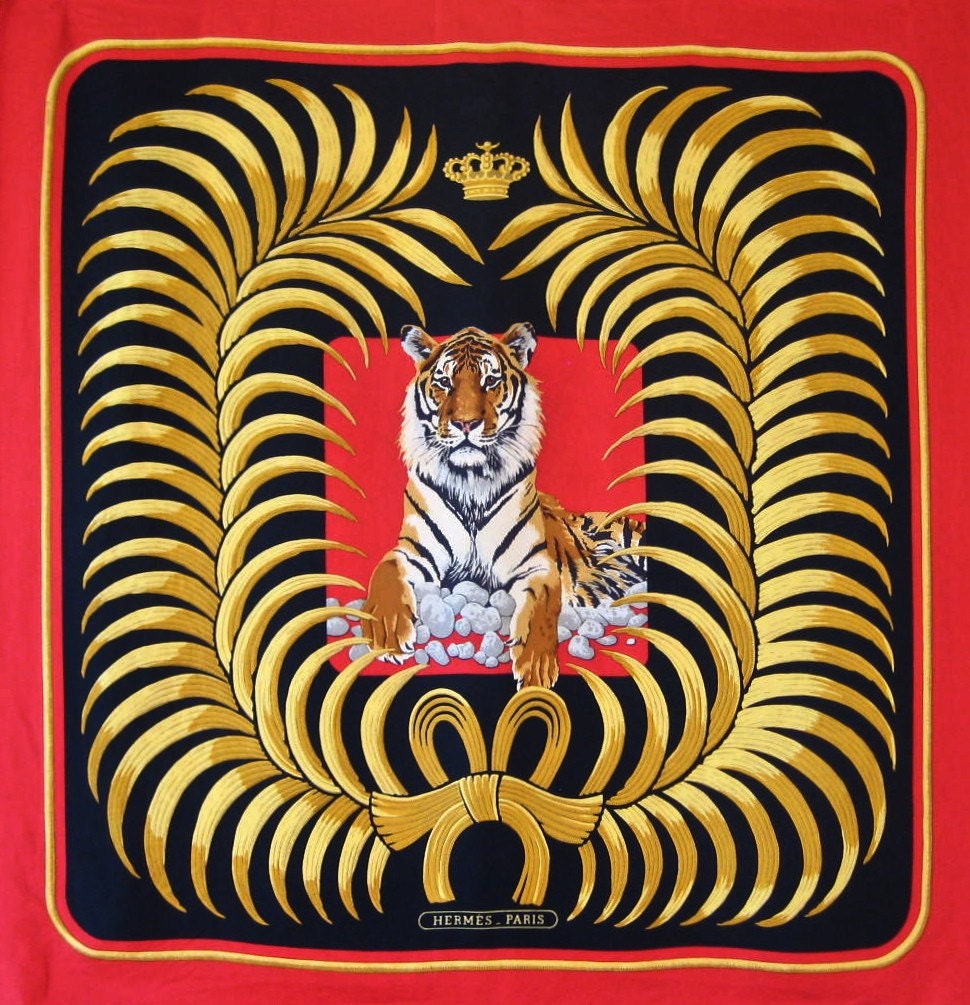 HERMES Tiger Royal by Christiane Vauzelles Silk Scarf
