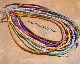Braided Leather Necklace Cord 3mm Assorted Colors 5 pcs You Pick a Color 10 Colors Availables