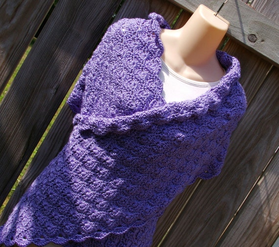 Lavender Purple Shawl or Wrap Hand Crocheted