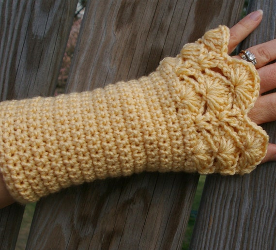 Arm Warmers in Lemon Zest Pale Yellow Hand by CandacesCloset