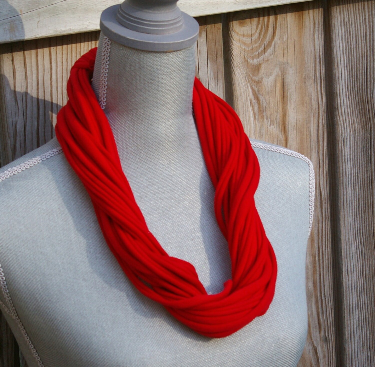 Infinity Scarf in Jersey T Shirt Cotton Red by CandacesCloset