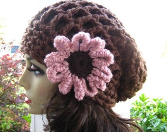HAT Slouchy Beanie Hat with Flower / BEANIE Hat Slouch / All Season Cozy Spring Summer Hat / Slouchy handmade by Malasa / Beanie Chemo Hat