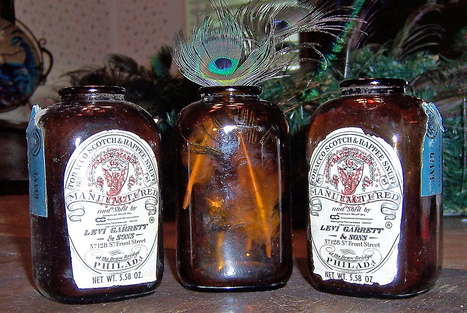 VINTAGE SNUFF BOTTLES Levi Garrett and Sons Brown Amber
