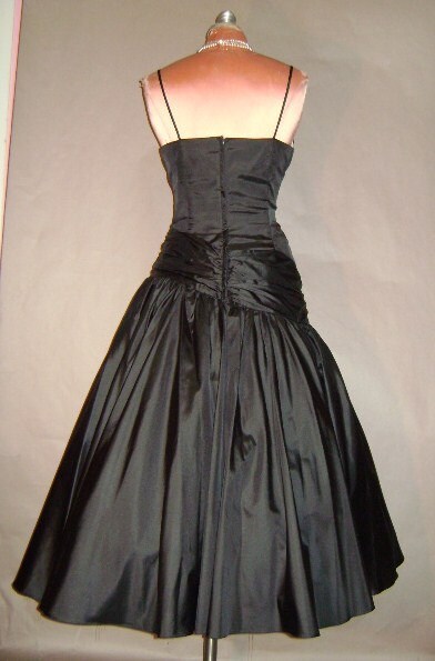 80s dress vintage 1980s BLACK TAFFETA 50s inspired