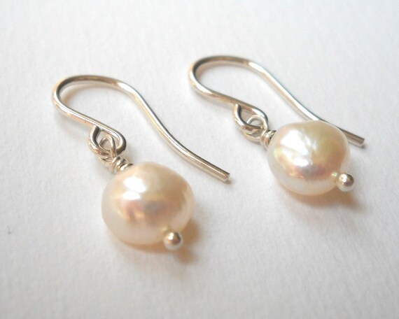 Little Pearl Earrings Sterling Silver Dangle Earrings