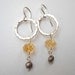 Clearance Sale - Citrine and Pearl Earrings - Sterling Silver Hammered Circle Dangle Earrings