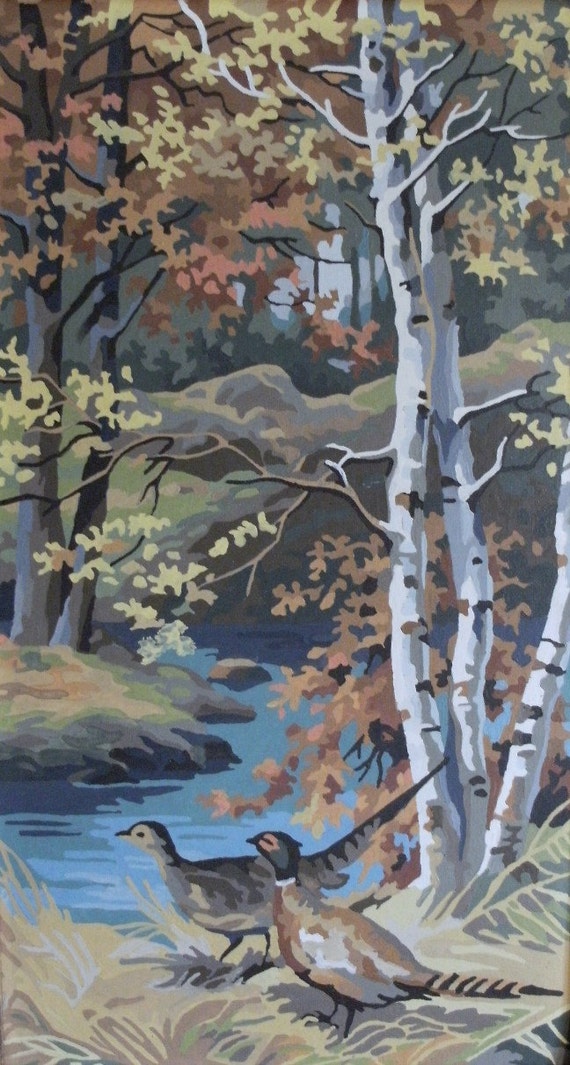 vintage set of 4 PBN framed Paint by Numbers . four seasons