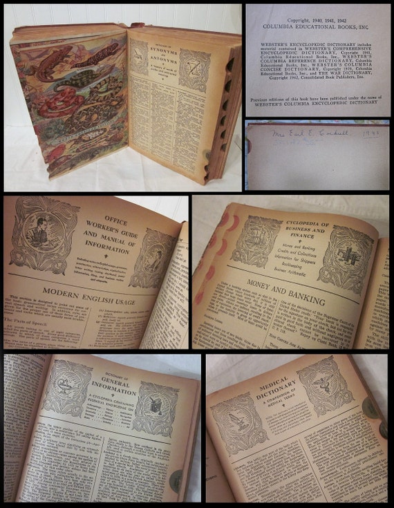 vintage 1942 Webster's Encyclopedic Dictionary a Library