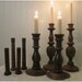 vintage Candle Holders Instant Collection, Lot of 8 dark stained turned wood candleholders and bobbins