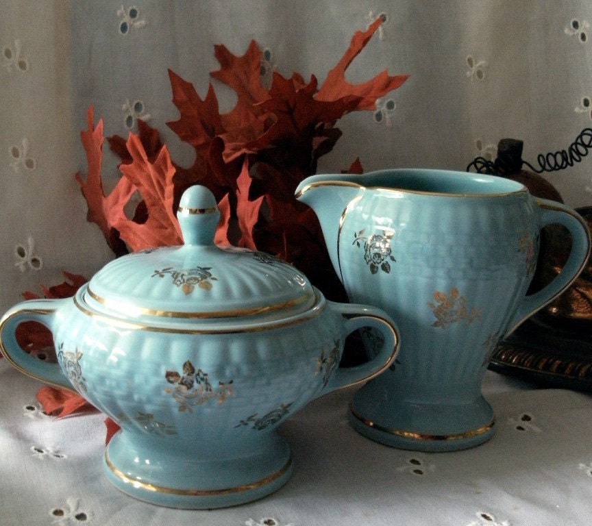 vintage Sugar Bowl and Creamer set by HALL CHINA CO. made