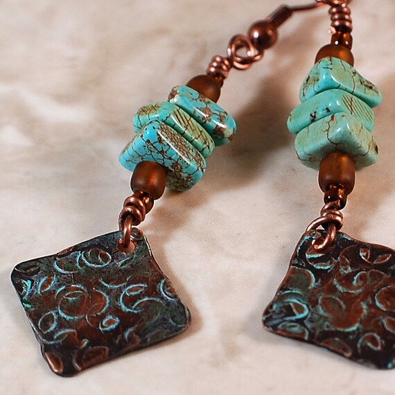 Items Similar To Magnesite Copper Earrings On Etsy