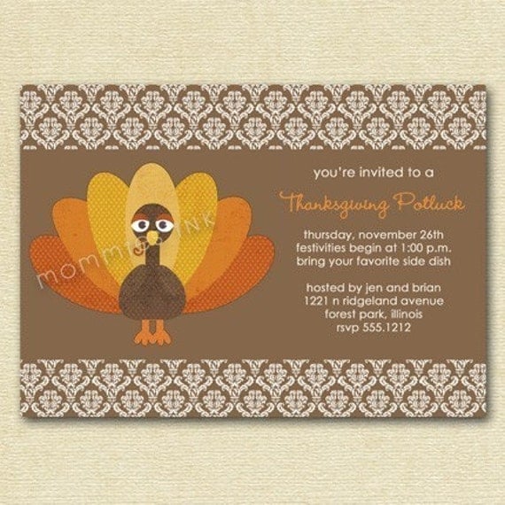 Items similar to Tom Turkey Thanksgiving Potluck Invite - PRINTABLE ...