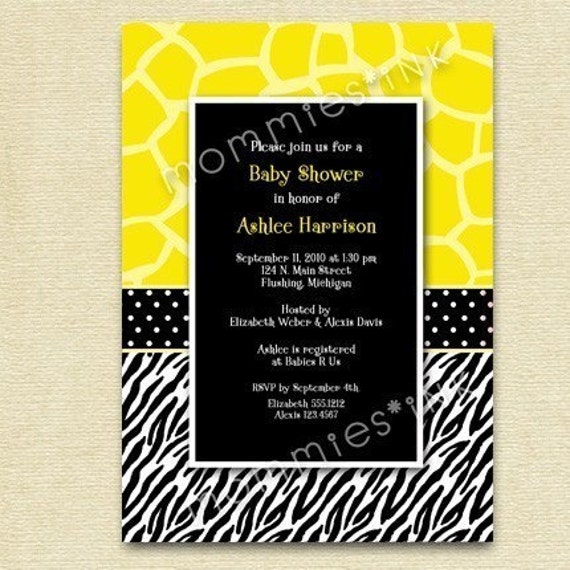 Colorful Giraffe and Zebra Print Shower Invitation - Baby or Bridal - PRINTABLE INVITATION DESIGN Il_570xn