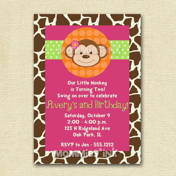 Modern Monkey - Polka Dot - Birthday Party Invitation - Boy or Girl - PRINTABLE INVITATION DESIGN Il_570xn