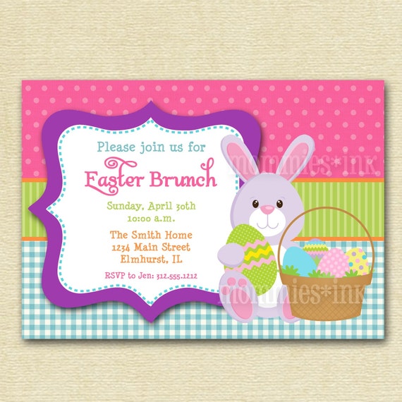 Easter Gingham and Polka Dot Invitation - PRINTABLE INVITATION DESIGN Il_570xn
