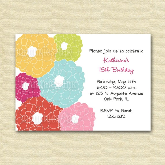 Pretty Peonies Birthday Party Invitation - PRINTABLE INVITATION DESIGN Il_570xn